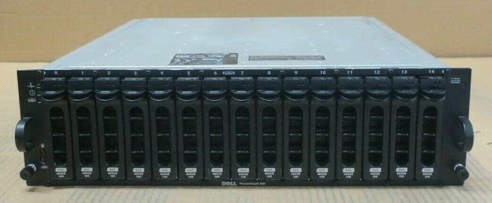 Dell PowerVault MD1000 Storage Array 15x 400GB 10K HDD 2x EMM Controllers 2x PSU