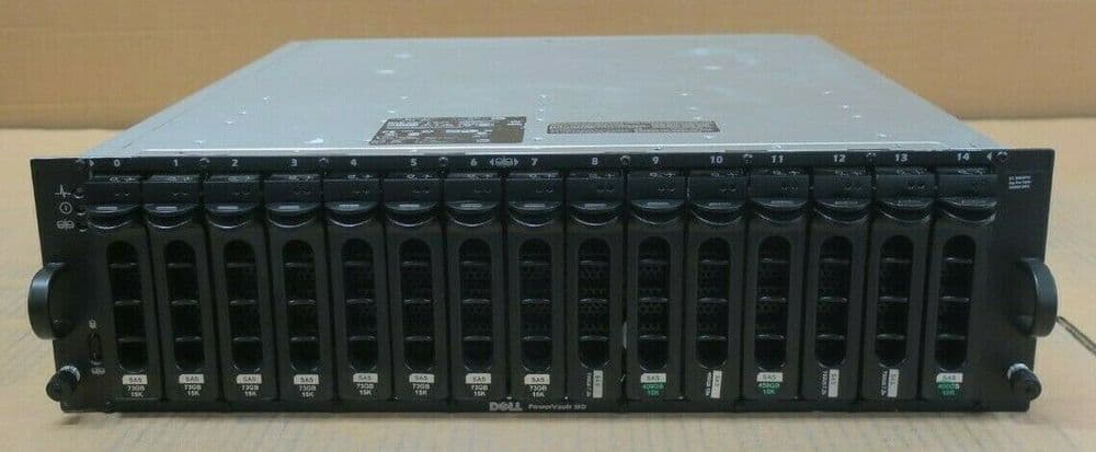 Dell PowerVault MD1000 Storage Array 8x 73GB HDD 1x EMM Controller 1x 488W PSU