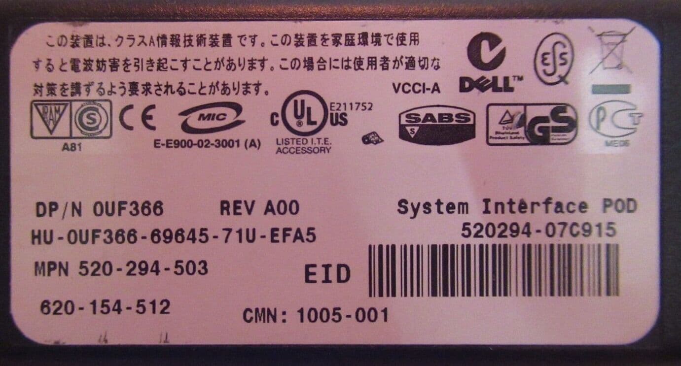 Dell UF366 520-294-503 KVM System Interface POD Cable USB RJ45 VGA
