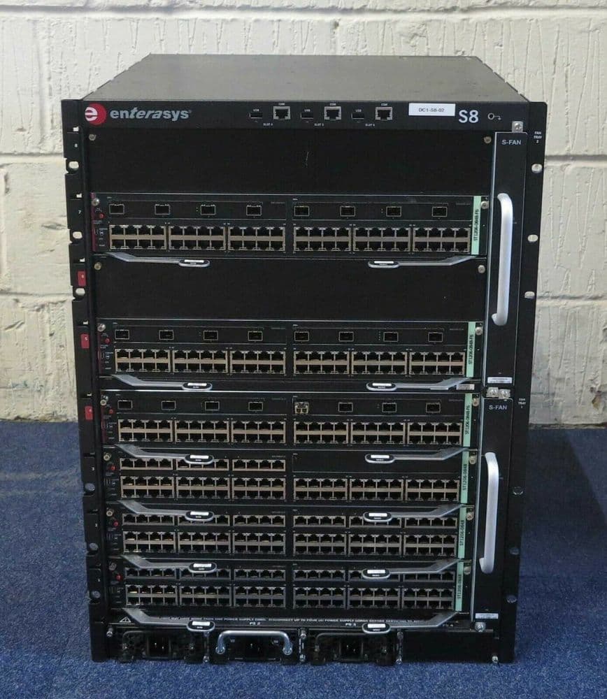 Enterasys S8 8Slot 14 5U Switch Chassis 6x 1GbE Switch Modules 3x1600W PSU