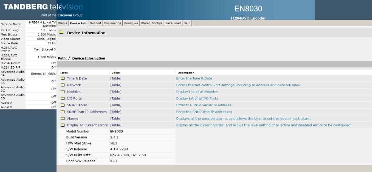 Ericsson Tandberg EN8030 High Def Encoder EN8030/BAS/48V H 264/AVC Licenses