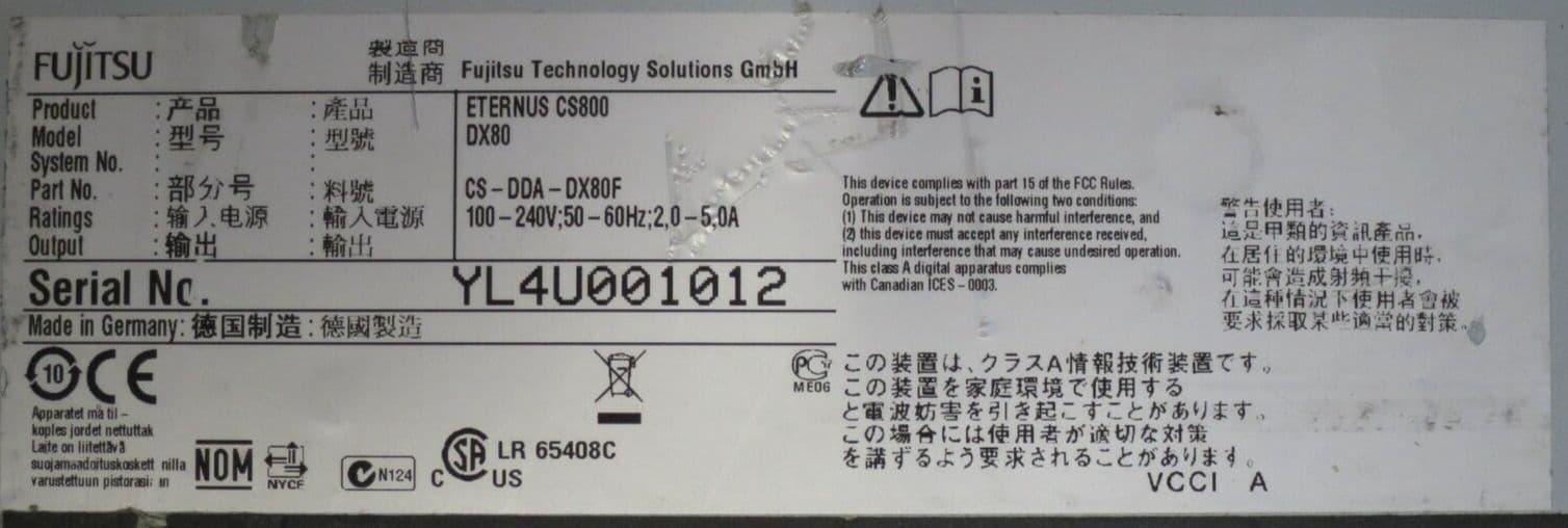 ot確認ページ Fujitsu ETERNUS CS800 DX80 Shelf CS-DDA-DX80F 10TB 2x 4G