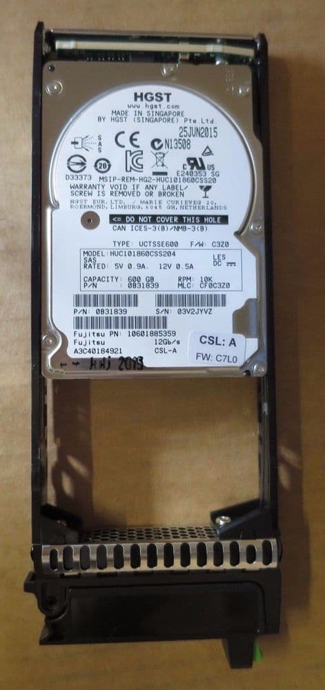 Fujitsu HGST 600GB 10K 12G 2 5" SAS HDD Hard Drive HUC101860CSS204 FTS ...