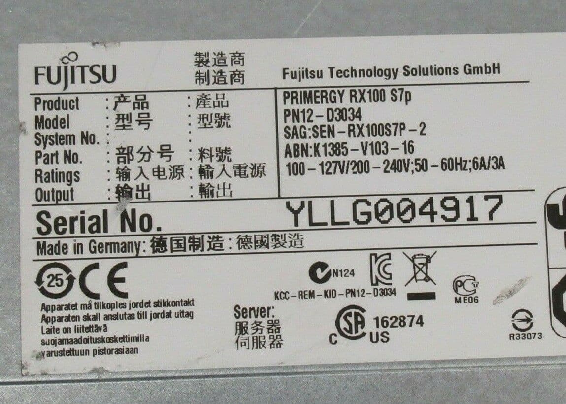 Fujitsu Primergy RX100 S7 S7P 4Core E3-1220v2 3 10GHz 4GB RAM 1U