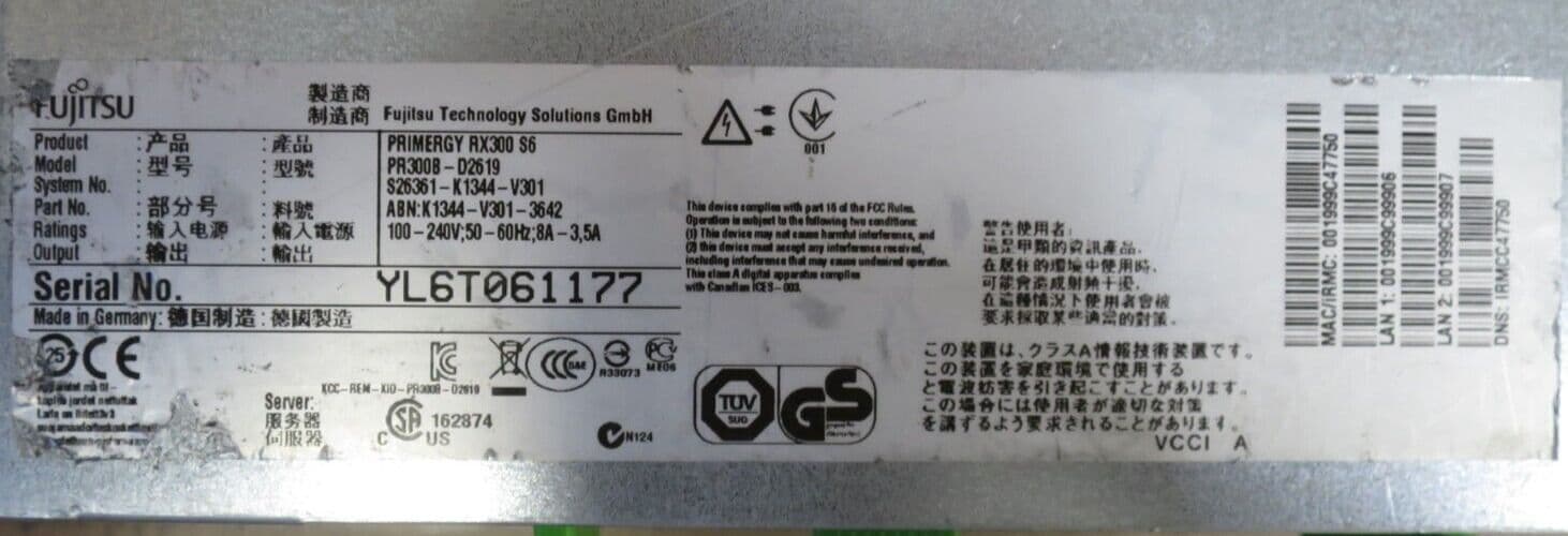Fujitsu Primergy RX300 S6 Xeon 2 x SixCore X5690 3 46GHz