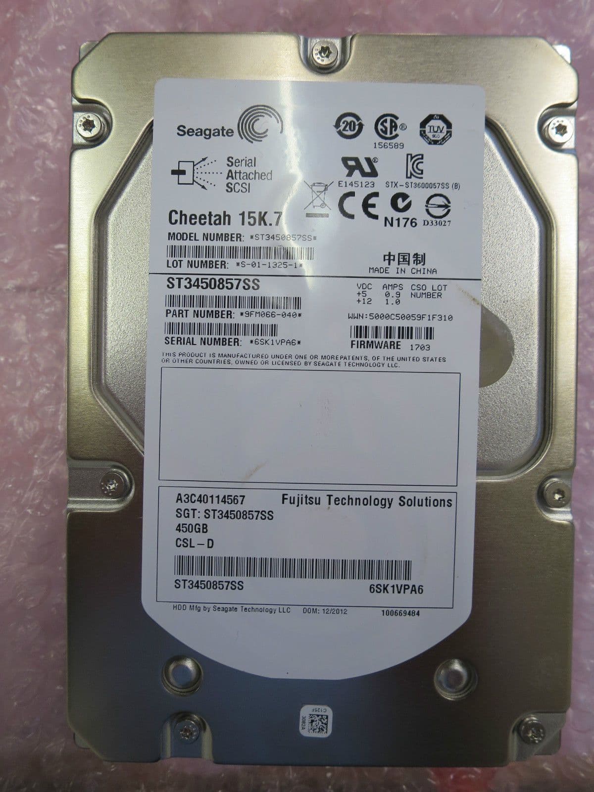 Fujitsu Seagate ST3450857SS 450GB 15k SAS 3 5" A3C40114567 FW 1703 HDD