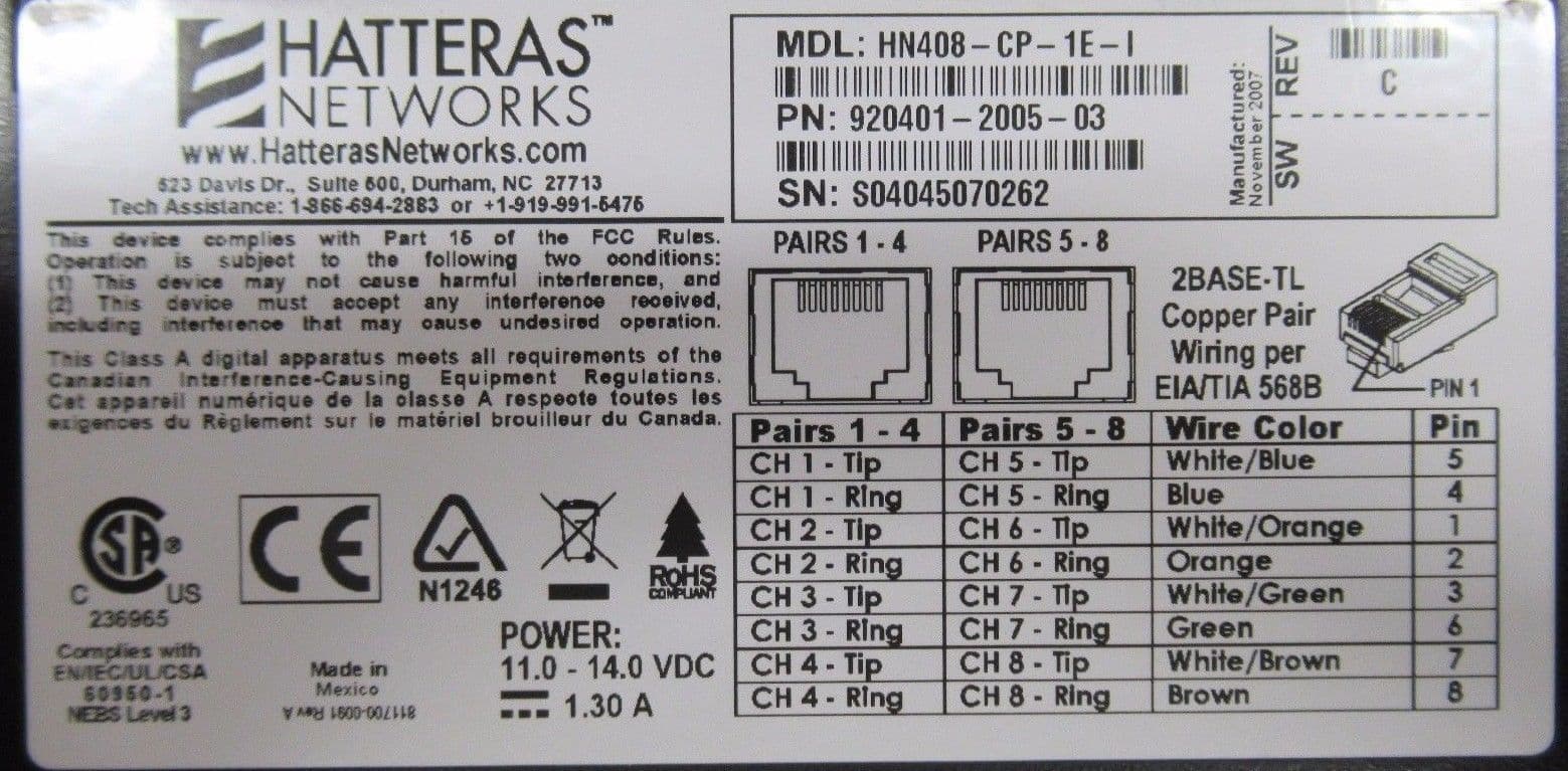 Hatteras Networks HN408-CP-1E-I High Speed Enterprise