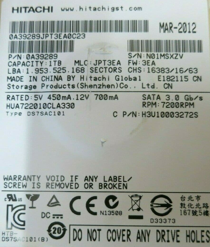 Hitachi HUA722010CLA330 HGST Ultrastar 1TB 7200RPM SATA 32MB 3 5 ...