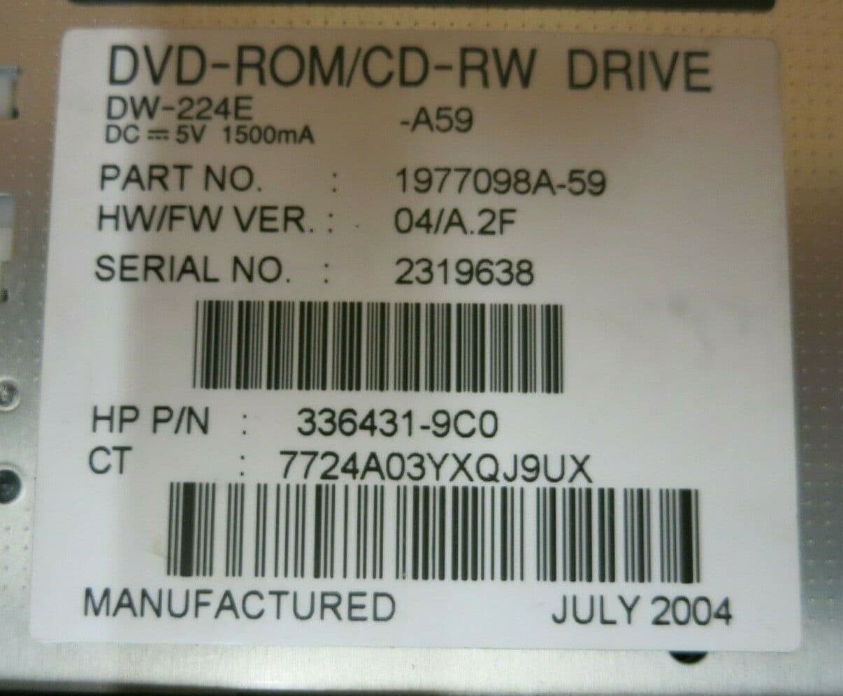 HP 1977098A59 DW224E A59 Internal Slimline IDE 24X DVDROM CDRW