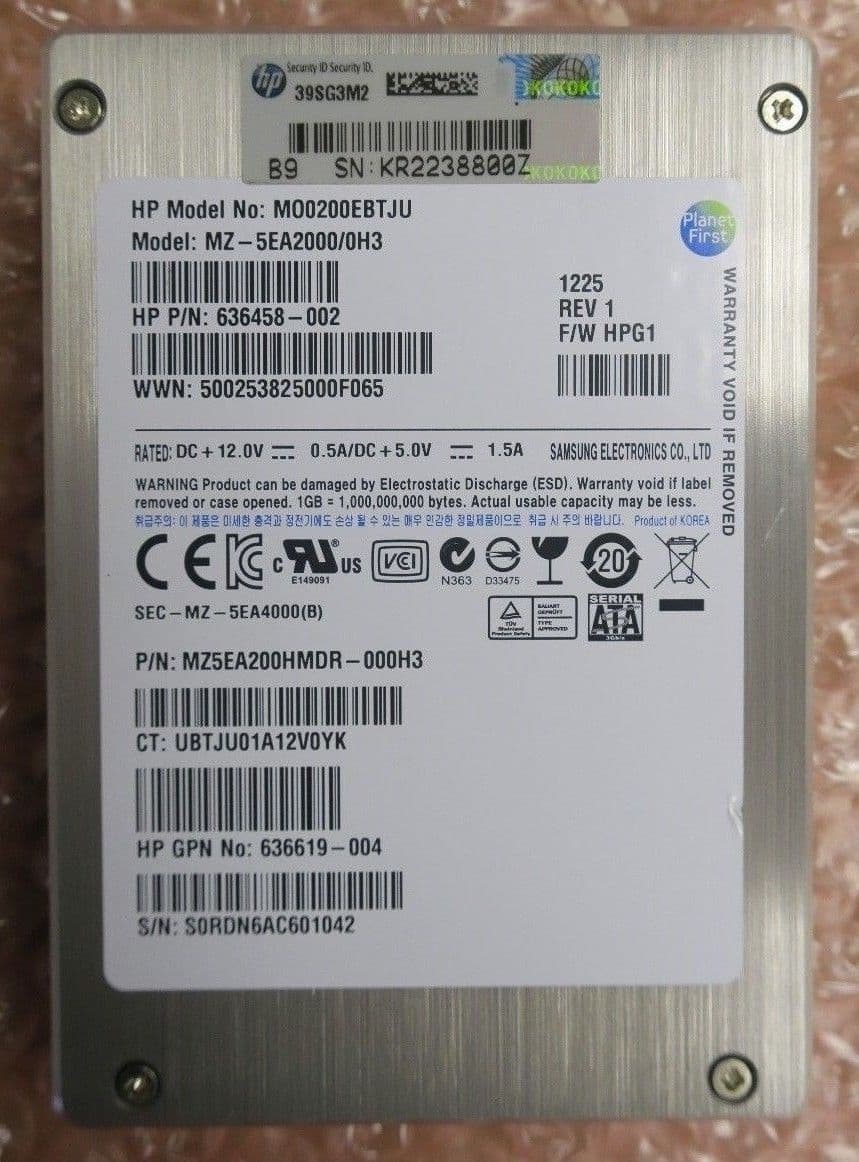 HP 200GB 2 5" SATA MLC 3Gb/s Enterprise SSD Solid State Drive 636458-002