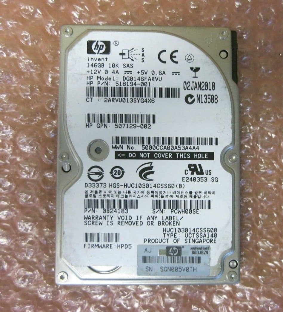 HP 518194-001 146-GB 6G 2 5 DP SAS HDD 10000RPM DG0146FARVU 0B24183
