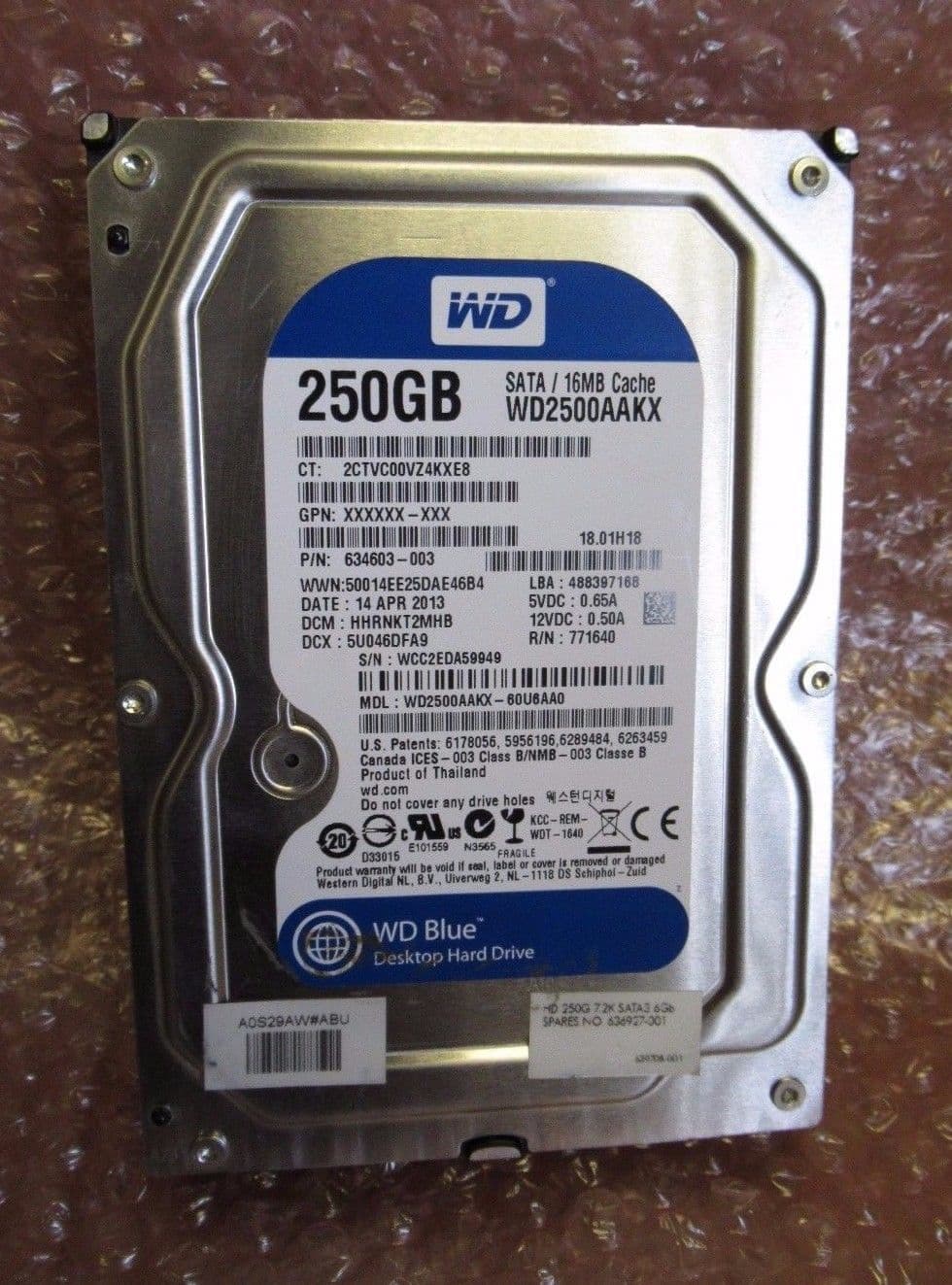 HP 634603003 WD2500AAKX 250GB 16MB Cache 3 5in SATA Internal Hard Drive