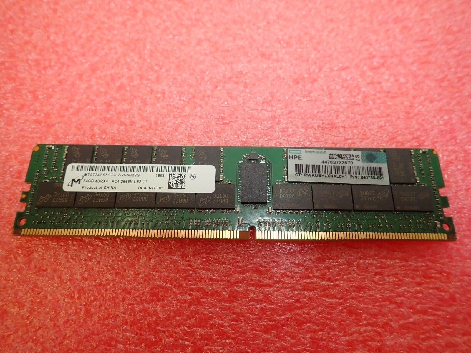 HP 840759-691 64GB 4DRX4 PC4-2666V MEMORY MODULE MTA72ASS8G72LZ-2G6 HPE