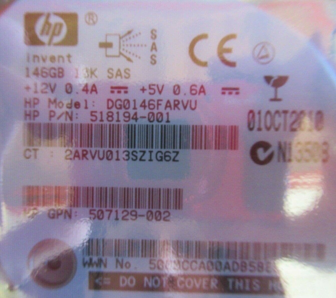 HP DG0146FARVU 507283-001 146GB 15000RPM SAS DP HotSwap 2 5" Internal HDD