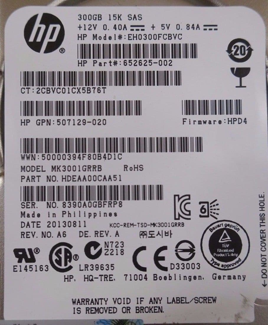 Disque HP 300 Go SAS 6G 15K 2,5 SC (653960-001