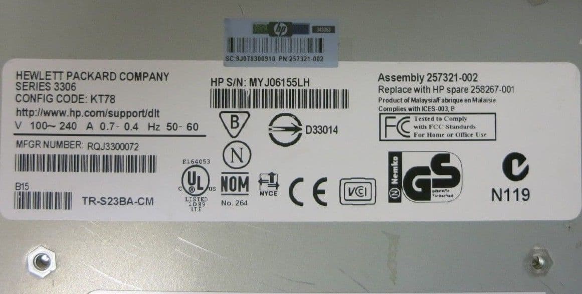 HP StorageWorks SDLT 320 External Tape Drive 258267-001