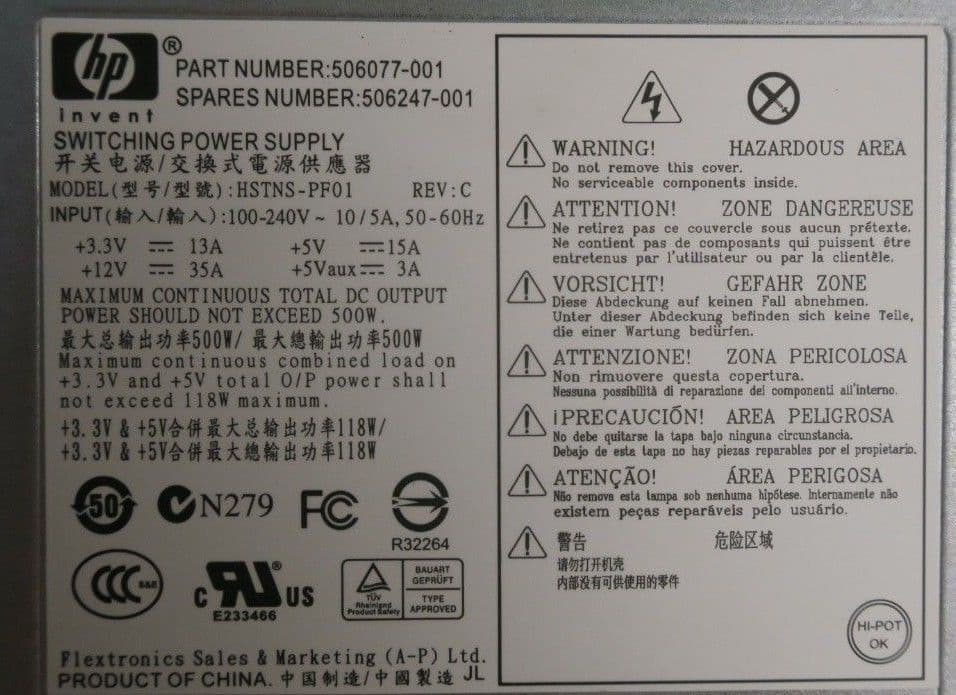 HP Switching Power Supply PSU 500W 506077-001 506247-001 For 