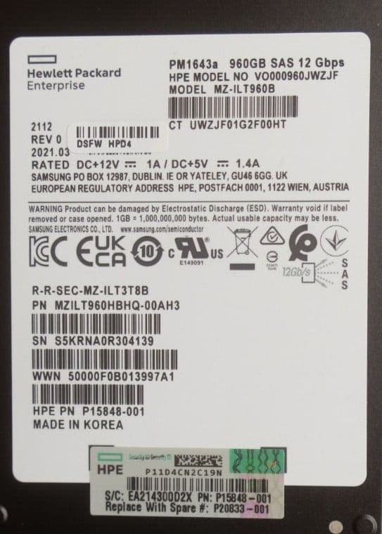 HPE 960GB SAS 12G Read Intensive 2 5