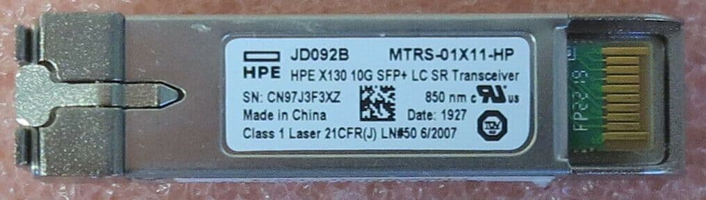 HPE X130 10G 850nm 300m LC SR SFP Transceiver Module JD092B MTRS-01X11-HP