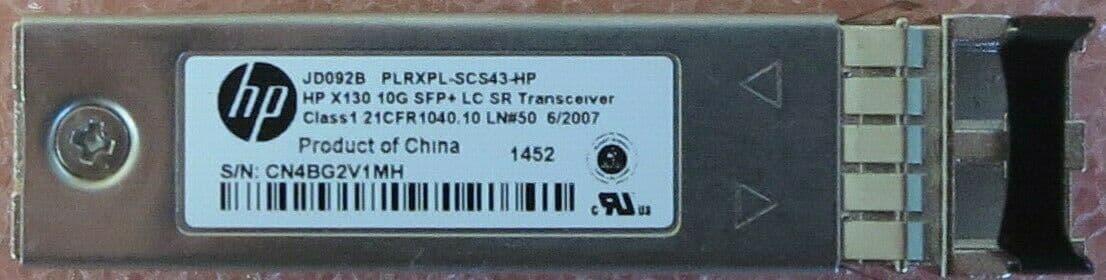 HPE X130 10G 850nm 300m LC SR SFP Transceiver Module JD092B PLRXPL-SCS43-HP