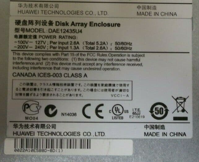 Huawei DAE12435U4 Disk Array Enclosure DAE 24x 3 5" Bay 2x Controllers