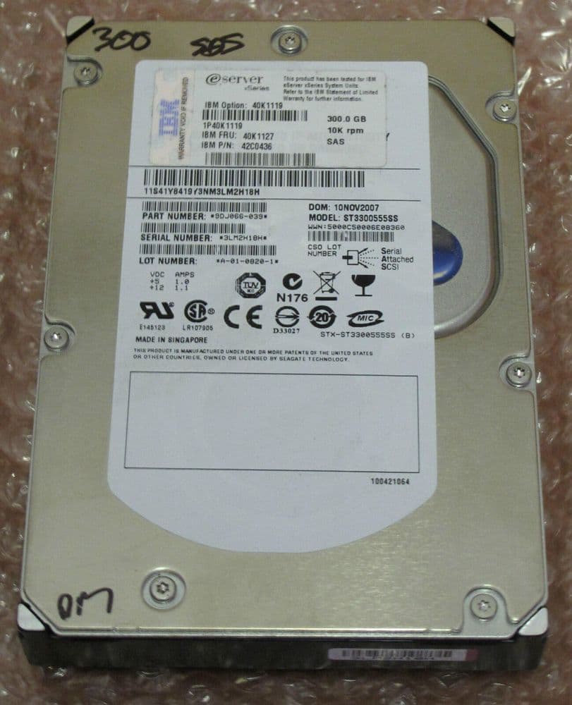 IBM eServer XSeries 300Gb 3 5" SAS 10K 3Gb/s Hard Drive 42C0436 40K1127