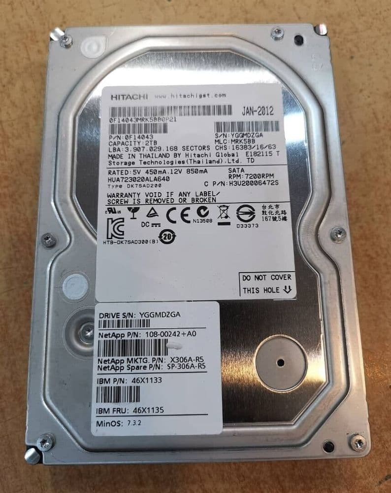 IBM NetApp 2TB 7 2K SATA 6G HDD 46X1135 46X1133 108-00242 X306A-R5 2857 ...