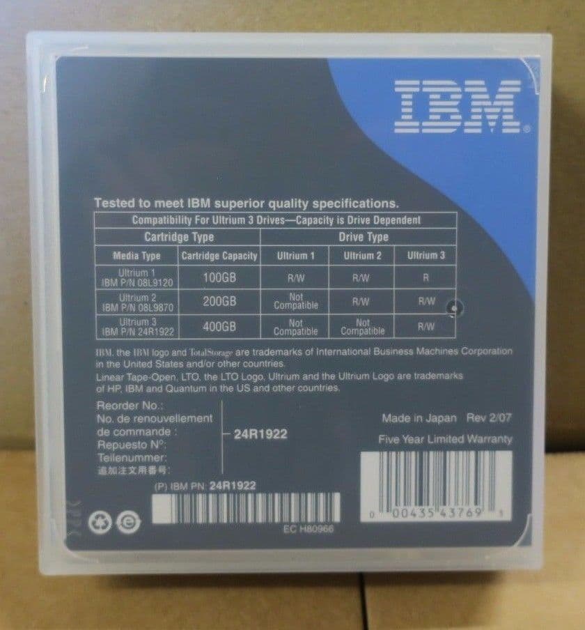 IBM TotalStorage LTO3 LTO Ultrium 3 Data Cartridge 400GB Native/800GB