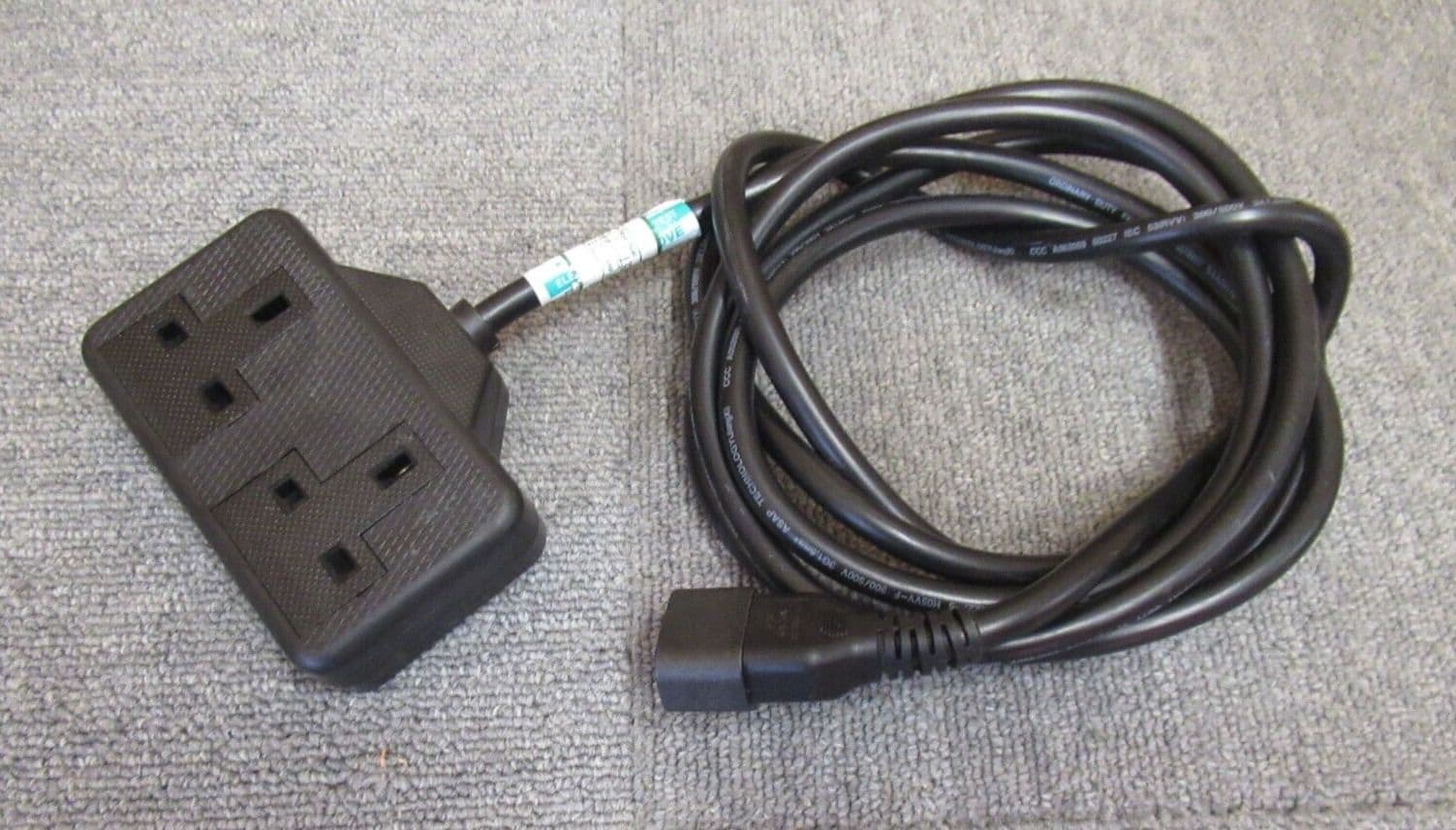 IEC C14 Male To 2 Gang UK Socket Black Extension Mains Cable 2 5M