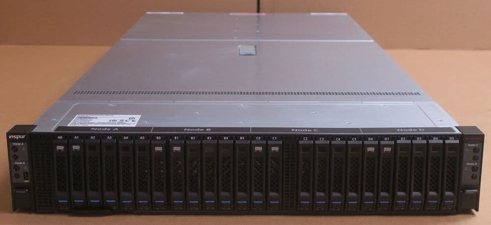 Inspur i24 2U 4-Node Server 8x Gold 5120 256GB RAM 8x SAS/SATA+16 NVMe 100GB