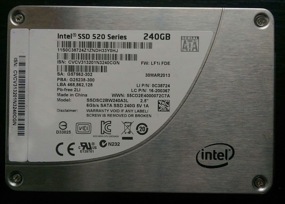 Intel 520 Series 2 5" 240GB SATA 6Gb/s MLC Solid State Drive SSD SSDSC2BW240A3L