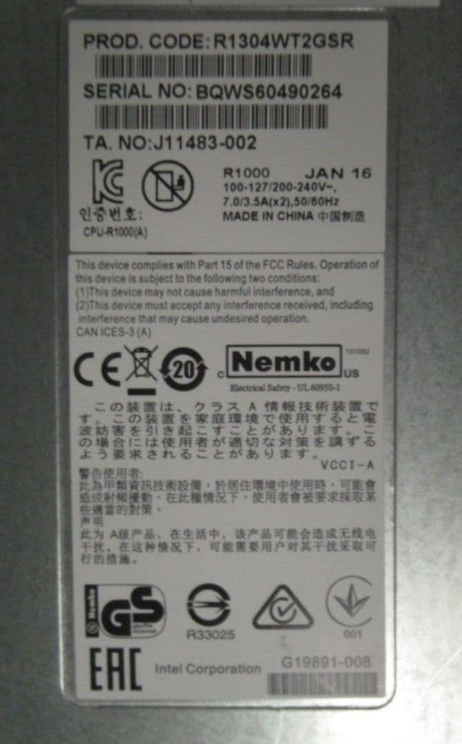 Intel R1000 2x Xeon E5-2667v3 3 2GHz 128GB Ram 1U RAID Rackmount Server