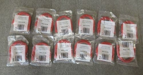 Job Lot 12 x Belkin A3L791B01M-REDS RJ45 1m Cat5e Red Snagless UTP Patch Cable