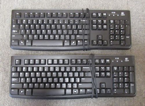 Job Lot 2 x Logitech K120 820-003292 Standard USB Wired Black UK QWERTY Keyboard