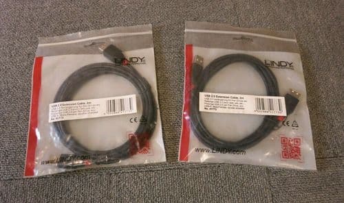 Job Lot 2 x New Lindy 41773 USB 2.0 Extension Cable 2M Black Male To Female
