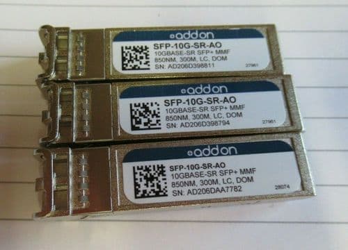 Job Lot 3 x AddOn SFP-10G-SR-AO 10GBase-SR Multi-mode Duplex LC SFP+ Transceiver