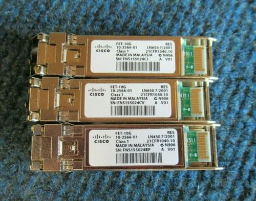 Job Lot 3 x Cisco 10-2566-01 FET-10G Multi-mode Fiber Duplex LC SFP Transceiver