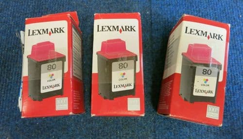 Job Lot 3 x New Lexmark 12A1980 80 Genuine Colour Inkjet Ink Cartridge