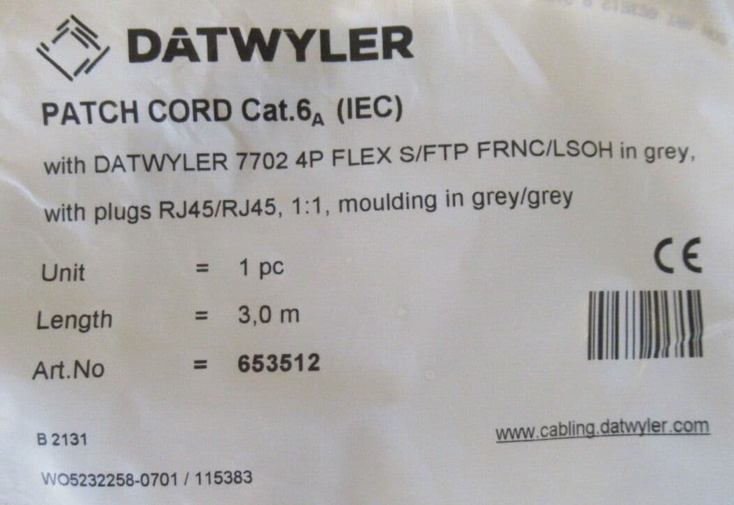 Job Lot 4 x New Datwyler Cat6a RJ45 To RJ45 Grey Ethernet Patch Cable ...