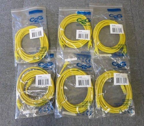 Job Lot 6 x C2G 83469 3M Yellow Cat6 RJ45 Booted Unshielded Snagless Patch Cable