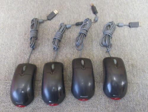 Joblot 4 x Microsoft X802380 Black Optical USB Wired 3-Button Scroll Wheel Mouse
