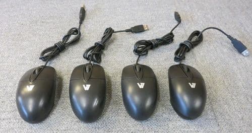 Joblot 4 x V7 M30P10-7E Optical USB Black 3 Button Wired Computer Laptop Mouse