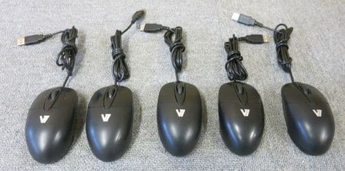Joblot 5 x V7 M30P10-7E Optical USB Black 3 Button Wired Computer Laptop Mouse