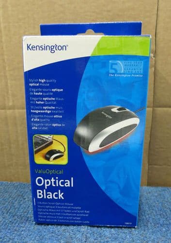 Kensington New Boxed Stylish ValueOptical Black 3 Button Scroll Optical Mouse