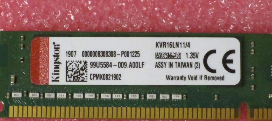 Kingston KVR16LN11/4 4GB PC3-12800 DDR3 800MHZ DIMM 240-Pin Low Profile RAM