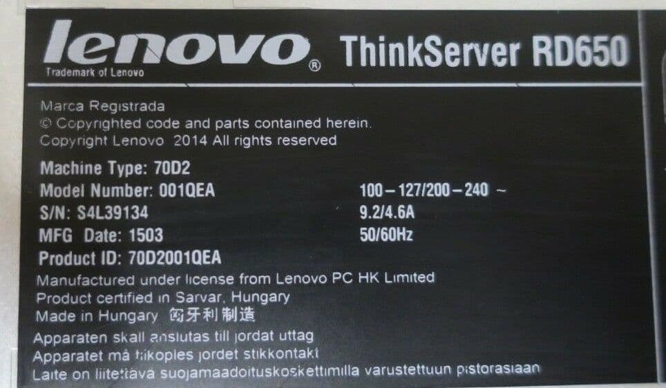 Lenovo ThinkServer RD650 No CPU 2-Socket / No Memory 24 Slots 8 4TB HDD ...
