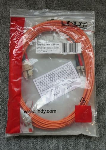 Lindy 46044 Fibre Optic Multimode Cable 10M ST to SC OM2 Duplex 50/125 New