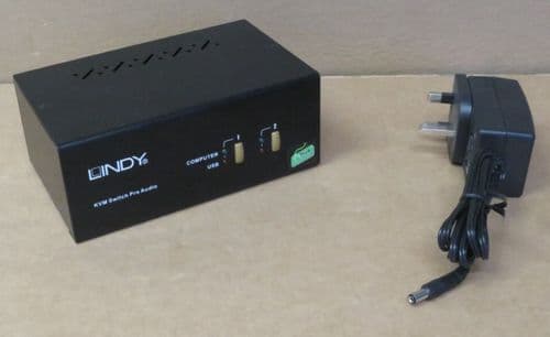 LINDY KVM Switch Pro Audio 2-Port Dual Head DVI-I Link & Analog, Audio, USB TTU