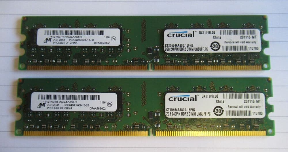Micron MT16HTF25664AZ-800H1 4GB (2x2GB) PC2-6400 DDR2-800MHz CL6 240P Memory