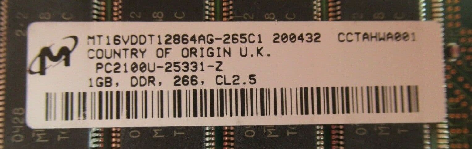 Micron MT16VDDT12864AG-265C1 1GB PC2100 DDR-266MHz non-ECC CL2 5 184 ...